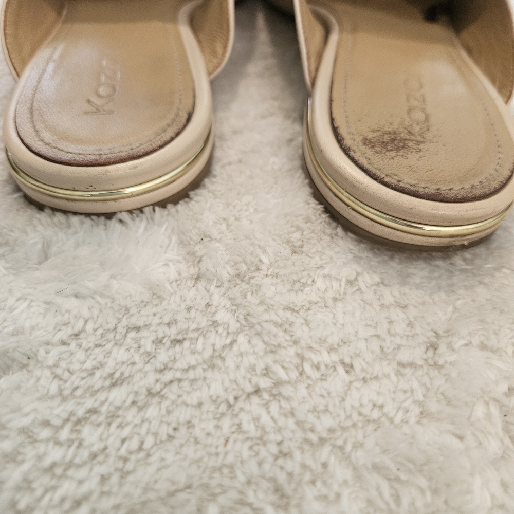 Beige Tassel Leather Mules Size 9 Tan Neutral Business Casual Minimalist Work - Picture 5 of 14
